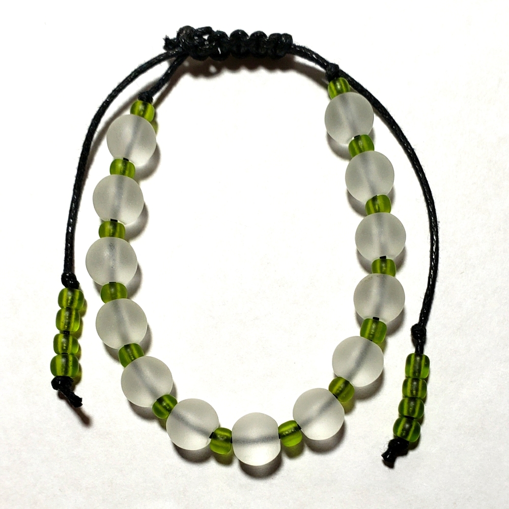 Frosted White Glass With Lime Green Bracelet